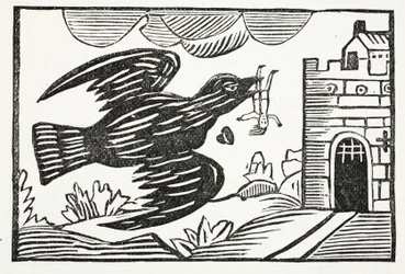 Ora da un corvo di grande forza, via il povero Tom fu portato, illustrazione da Chap-books del XVIII secolo di John Ashton, pub. 1882