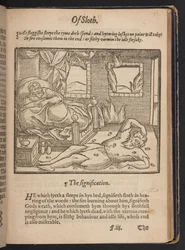 Di accidia", da "A christall glasse of Christian reformation, wherein the godly maye beholde the coloured abuses vsed in this our present tyme", di Stephen Batman