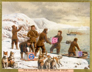In rotta verso il Polo Nord, una carta promozionale per i biscotti Huntley & Palmers, c.1890