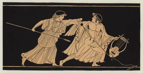 Orfeo assalito da una donna tracia (litografia a colori)