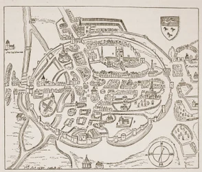 Veduta panoramica di Canterbury nel XVI secolo, illustrazione da The Church of England: A History for the People di H.D.M. Spence-Jones
