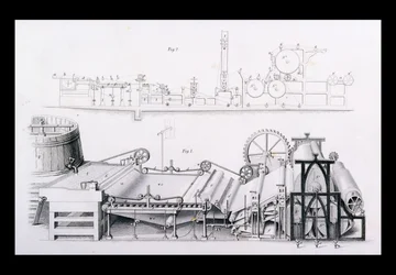 Macchina per la fabbricazione della carta da Cyclopaedia of Useful Arts & Manufactures, a cura di Charles Tomlinson, c.1880s
