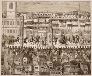 Parte della processione di incoronazione di Edoardo VI, 1547, da un acquerello del XVI secolo