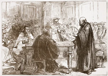 Pastore Olaf alla Conferenza di Uppsala, illustrazione da The History of Protestantism di James Aitken Wylie, pub. 1878