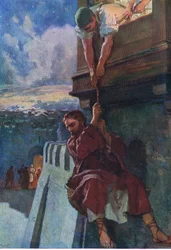 La fuga di Paolo da Damasco, da The Bible Picture Book pubblicato da Thomas Nelson, c.1950