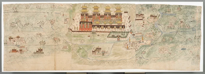 Mappa illustrata del Tibet centrale in 7 sezioni