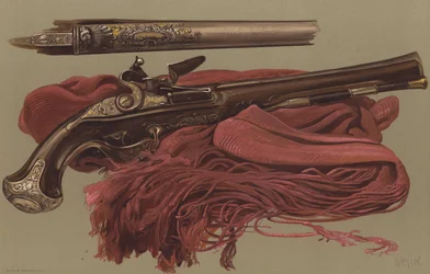 Pistola di Sir Ralph Abercrombie e fascia con cui il corpo di Sir John Moore fu calato nella sua tomba (cromolitografia)