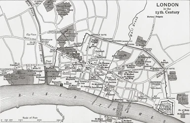 Pianta di Londra nel XIII secolo, da «A Short History of the English People» di J. R. Green, pubblicato nel 1893
