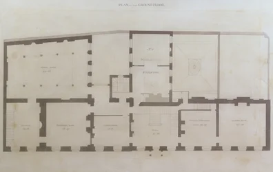 Piani del piano terra di 21 Albemarle Street dopo le prime modifiche alla casa dopo la sua acquisizione da parte della Royal Institution, c.1800
