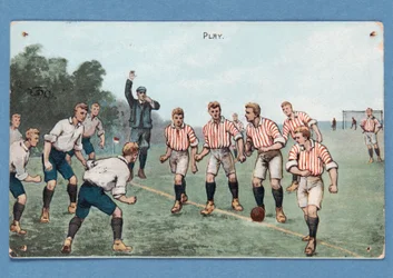 Gioco, cartolina che raffigura una partita di calcio