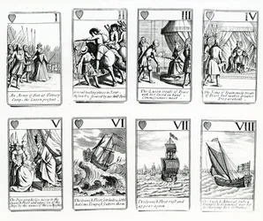Carte da gioco che raffigurano gli eventi dell