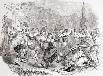 Celebrazioni del Plough Monday, la danza di Bessie e il Clown, da Old England: A Pictorial Museum, pub. 1847