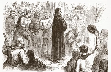 Dimostrazione popolare a Lambeth Palace a favore di Wicliffe, illustrazione da La storia del protestantesimo di James Aitken Wylie (1808-1890), pub. 1878
