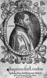 Ritratto di John Day, frontespizio del Libro dei Martiri di Foxe, 1564