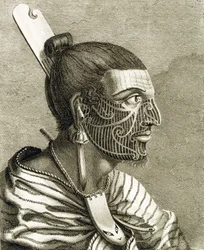 Ritratto di Uomo Maori con Tatuaggi Ta Moko