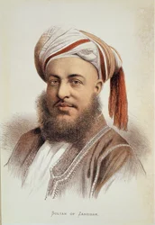 Ritratto di Sayyid Barghash (c.1834-88), Sultano di Zanzibar (litografia a colori)