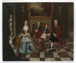 Ritratto di una famiglia in un interno, si pensa sia la famiglia Roubel, 1750