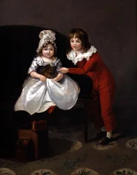 Ritratto di due bambini con uno scoiattolo, c.1800