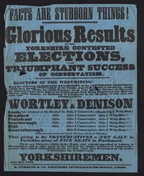 Poster che celebra la vittoria dei candidati conservatori nelle elezioni parlamentari nello Yorkshire