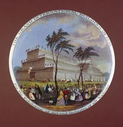 Coperchio di pentola raffigurante il Crystal Palace, di T.J. e J. Mayer, Dale Hall, Longport, Staffordshire