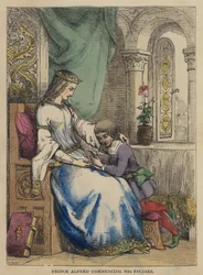 Il Principe Alfredo inizia i suoi studi (incisione colorata)