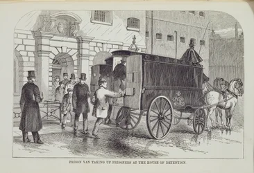 Furgone della prigione che prende i prigionieri alla Casa di Detenzione, da The Criminal Prisons of London and Scenes of Prison Life di Henry Mayhew e John Binny, 1862