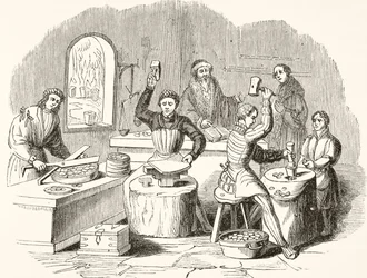 Processo di coniazione nel XVI secolo, da The National and Domestic History of England di William Hickman Smith Aubrey, pubblicato a Londra, c.1890
