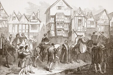 Processione di Wolsey verso Westminster Hall, illustrazione da The History of Protestantism di James Aitken Wylie, pub. 1878