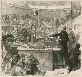 Professor Tyndall che tiene una lezione alla Royal Institution, 1870