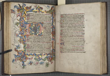 Salterio con calendario Sarum, Fol 40 verso 41 recto, c.1425-75 (inchiostro, pittura e oro su pergamena)