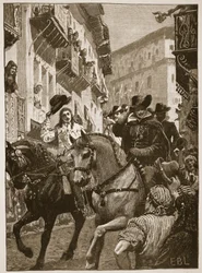 Accoglienza pubblica del Principe Carlo a Madrid, illustrazione da Cassells Illustrated History of England