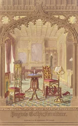 Mobili Gotici di Pugin, di Augustus Charles Pugin (1762-1832), pubblicato da R. Ackermann, 1827