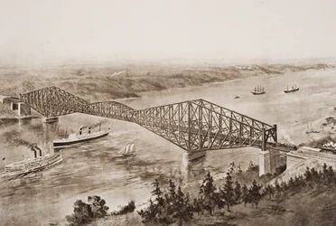 Ponte di Quebec sul fiume San Lorenzo, Canada, illustrazione da 