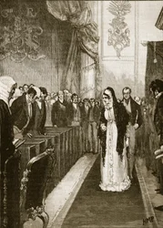 La regina Carolina che entra nella Camera dei Lord, illustrazione da Cassells Illustrated History of England