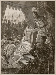 La regina Filippa intercede per i borghesi di Calais, illustrazione da Cassells Illustrated History of England