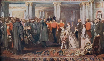 La regina Vittoria riceve in udienza i veterani della guerra di Crimea