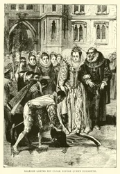 Raleigh stende il suo mantello davanti alla regina Elisabetta