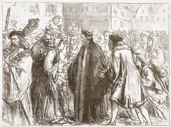 Accoglienza di Giovanni Huss a Norimberga, illustrazione da La storia del protestantesimo di James Aitken Wylie (1808-1890), pub. 1878