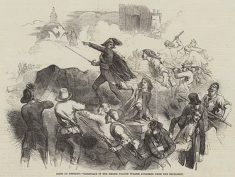 Rivolte a Dresda, barricata nella Grosse Frauen Strasse attaccata dal Neumarkt