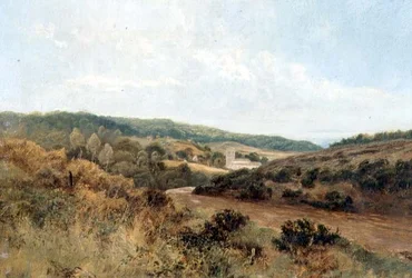 Paesaggio fluviale con chiesa in lontananza