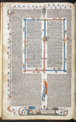 Royal 10 E. IV, f.250v Testo con decorazione marginale e un Re a cena, illustrazione dalle 