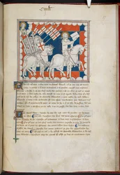 Il Cavaliere sul cavallo bianco e i suoi seguaci; Giovanni sopra, a sinistra, da 