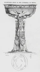 Acquasantiera scolpita nella cattedrale di Siena (incisione)