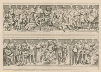 Sculture intorno alla base del Memoriale del Principe Consorte (incisione)