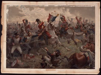 Il sergente Evert cattura i colori francesi durante la carica degli Scots Greys alla Battaglia di Waterloo, 18 giugno 1815, c.1908