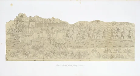 Assedio e saccheggio di una città, Koujunjik, tavola 40 da Ninive e i suoi resti di Austen Henry Layard (1817-94) pubblicato 1849