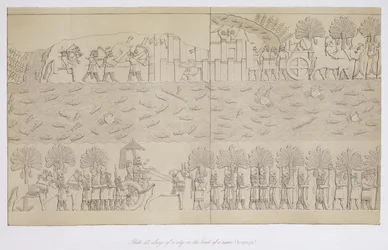 Assedio di una città sulla riva di un fiume, tavola 42 da Ninive e i suoi resti di Austen Henry Layard (1817-94) pubblicato 1849
