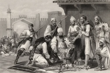 Truppe Sikh che dividono il bottino preso dai ribelli, da 