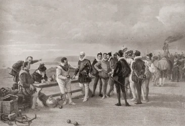 Sir Francis Drake che gioca a bocce, con l
