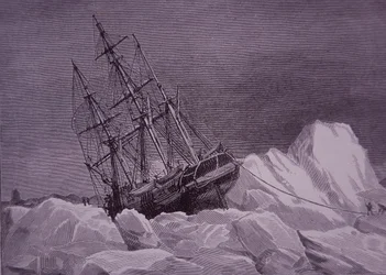 Sir John Franklin, spedizione del 1845 per trovare il Passaggio a Nord-Ovest, nave Terror bloccata nel ghiaccio, fine XIX secolo (incisione)